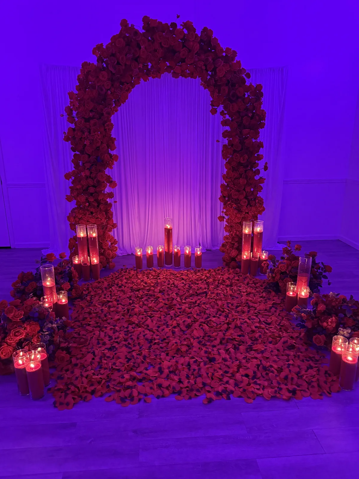 Private indoor proposal room Columbus Ohio red uplighting
